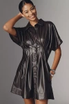 Exquise The Tobie Faux-leather Mini Shirt Dress By  In Black