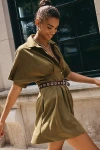 Exquise The Tobie Faux-suede Mini Shirt Dress By  In Green