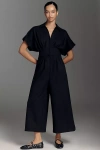 Exquise The Tobie Faux-suede Pleated Jumpsuit By  In Blue