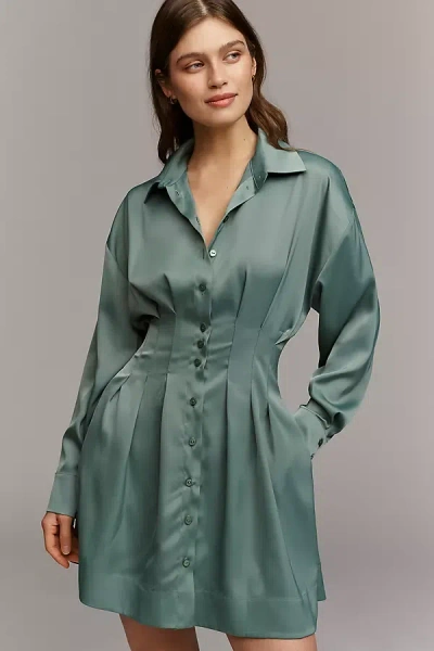 Exquise The Tobie Long-sleeve Satin Mini Shirt Dress By  In Multi