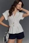 Exquise The Tobie Pleated Blouse By : Double-buckle Edition In White