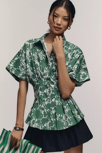 Exquise The Tobie Pleated Blouse By : Short-sleeve Edition In Green