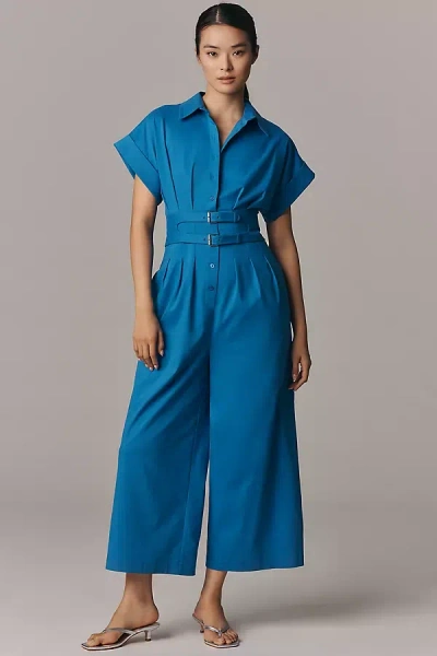Exquise The Tobie Pleated Jumpsuit By : Belted Edition In Blue