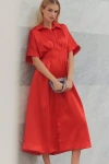 Exquise The Tobie Satin Shirt Dress By  In Red