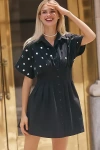 Exquise The Tobie Studded Mini Shirt Dress By  In Black