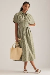 Exquise Tobie Button-front Pleated Midi Shirt Dress In Green