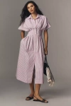Exquise Tobie Button-front Pleated Midi Shirt Dress In Multicolor