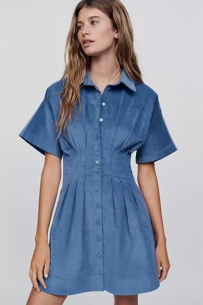 Exquise Tobie Corduroy Mini Shirtdress In Blue
