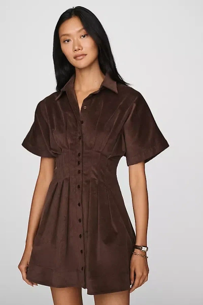 Exquise Tobie Corduroy Mini Shirtdress In Brown