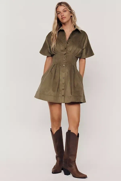 Exquise Tobie Corduroy Mini Shirtdress In Green
