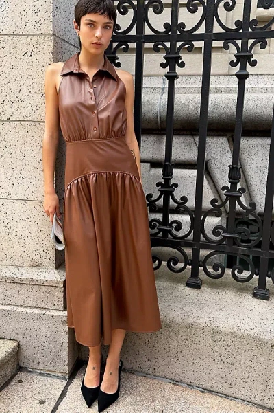 Exquise Tobie Drop Waist Midi Shirtdress In Brown