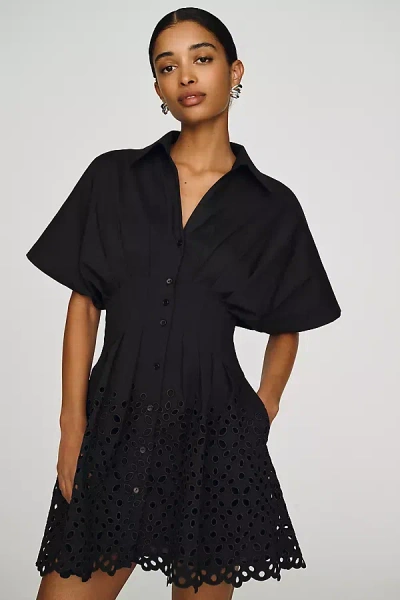Exquise Tobie Eyelet Mini Shirt Dress By  In Black