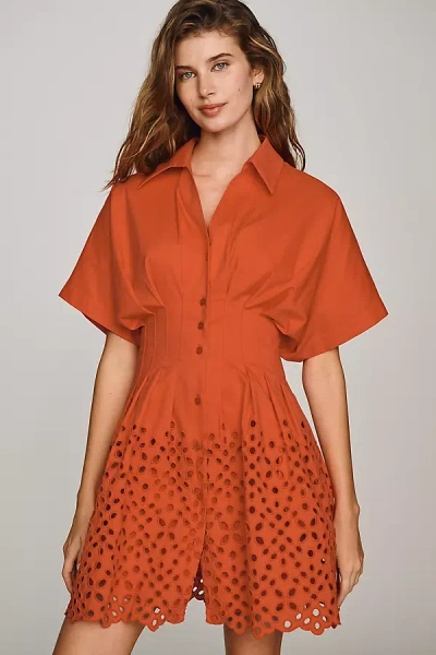 Exquise Tobie Eyelet Mini Shirt Dress By  In Orange