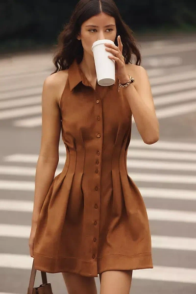 Exquise Tobie Pintuck Mini Dress In Brown