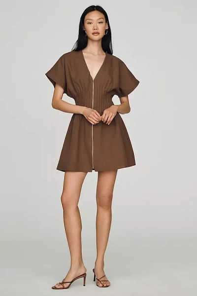 Exquise Tobie Pleated Mini Dress In Brown