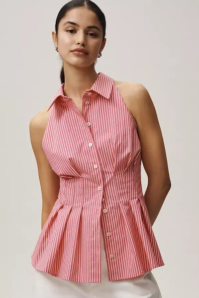 Exquise Tobie Poplin Halter-neck Top In Pink