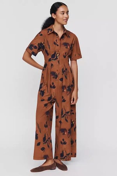 Exquise Tobie Printed Jumpsuit In Brown