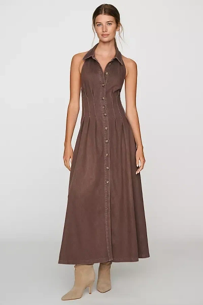 Exquise Tobie Sleeveless Denim Shirtdress In Brown