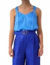 Exquise V Neck Crystal Stone Buckle Tank Top In Blue In Blue