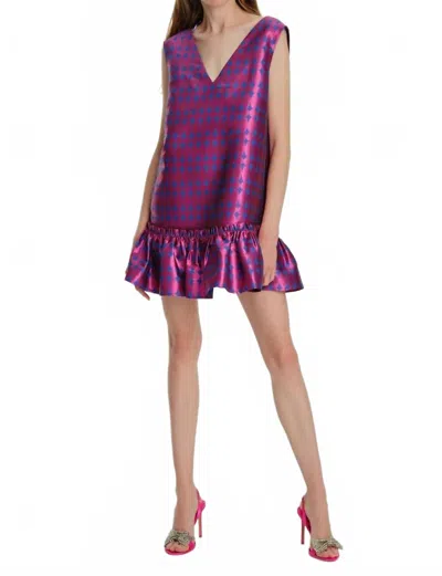 Exquise V Neck Sleeveless Ruffle Detail Mini Dress In Original Print In Pink