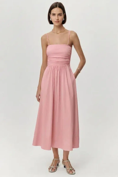 Exquise Violet Spaghetti Strap Elastic Waist Midi Dress In Pink
