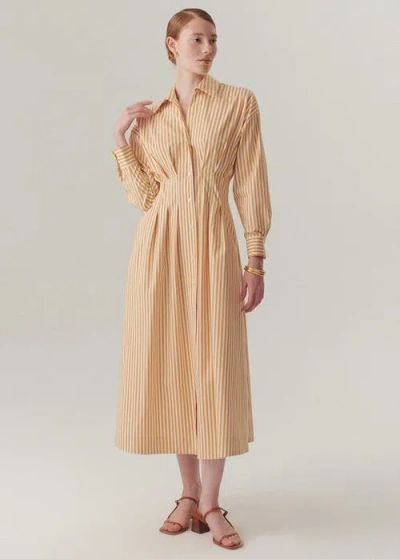 Exquise Waist Shirt Collar Midi Dress In Orange