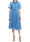 Exquise Watermelon Sleeve Pleated Midi Skirt In Original Print In Blue
