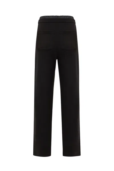 Exquise Wide Leg Knit Pants With Elastic Waist And Pockets In Black
