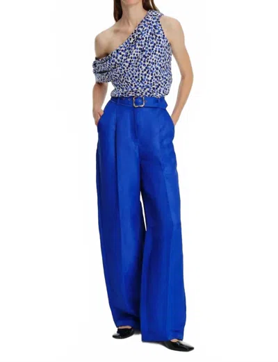 Exquise Wide Leg Linen Blend Pants In Sax