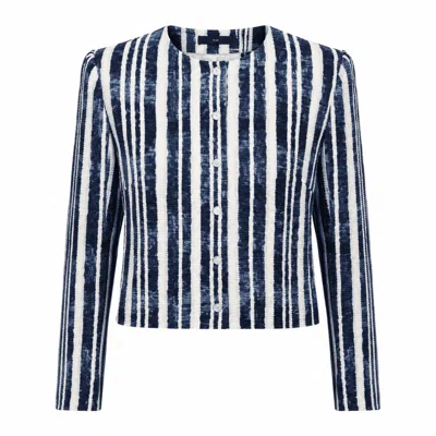Exquise Women's Achille Crew Neck Padded Shoulder Cropped Jacket - Royal Blue