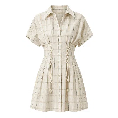 Exquise Women's Alberge Short Sleeve Tie Waist Plaid Mini Dress - Multi Color In Green/white/yellow