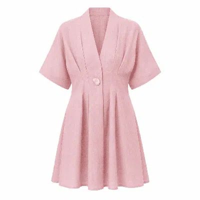 Exquise Women's Alita V Neck Short Sleeve Linen Mini Dress-pink