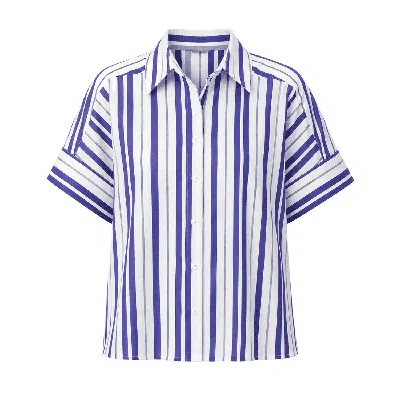 Exquise Women's Alsatia Dropped Short Sleeve Striped Shirt -blue