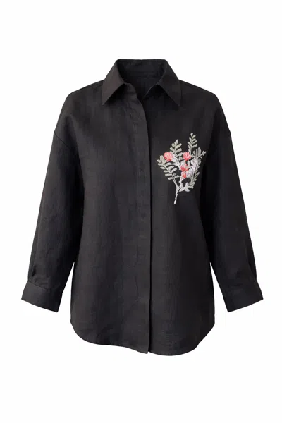 Exquise Women's Avianna Linen Shirt - Black In Animal Print