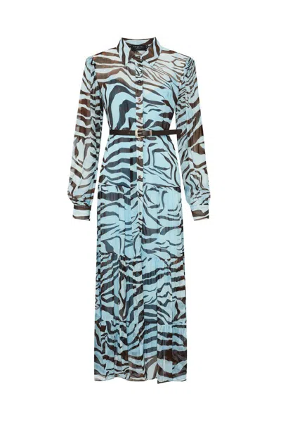 Exquise Women's Azure Zebra Print Lined Maxi Dress – Blue In Multi