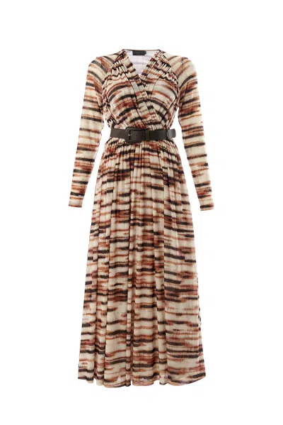 Exquise Women's Bellamy Printed Long Sleeve V-neck Knit Dress In Brown