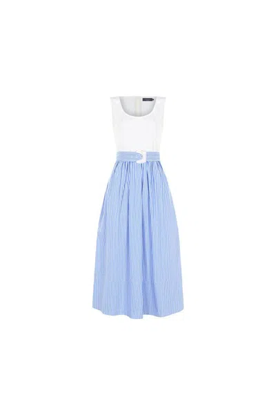 Exquise Women's Belted Striped Regular Fit Midi Dress - Blue