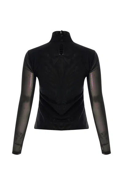 Exquise Women's Black / Brown Drew Draped Mesh Turtleneck Blouse - Black