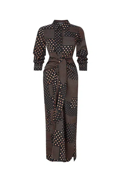 Exquise Women's Black / Brown Regular Shirt Collar Polka Dot Maxi Annis Dress - Black In Multi