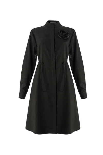 Exquise Women's Black Denver High Neck Long Sleeve Dress - Grey