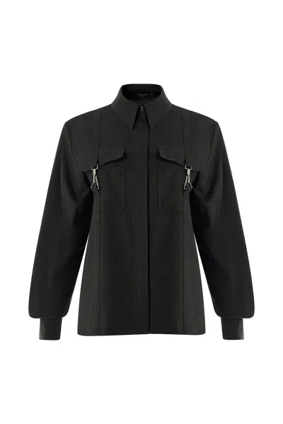 Exquise Women's Black / Grey Zendaya Classic Collar Tailored Shirt - Grey
