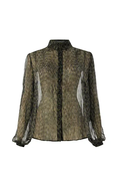 Exquise Women's Black Regular Mandarin Collar Kamiyah Blouse - Multi Color In Green