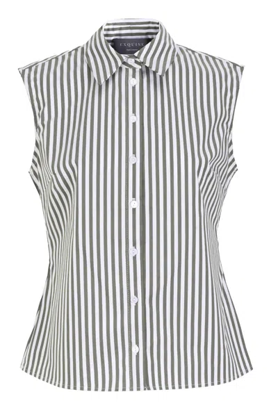 Exquise Women's Black / White Kaliyah Sleeveless Cotton Shirt - Green In Multi