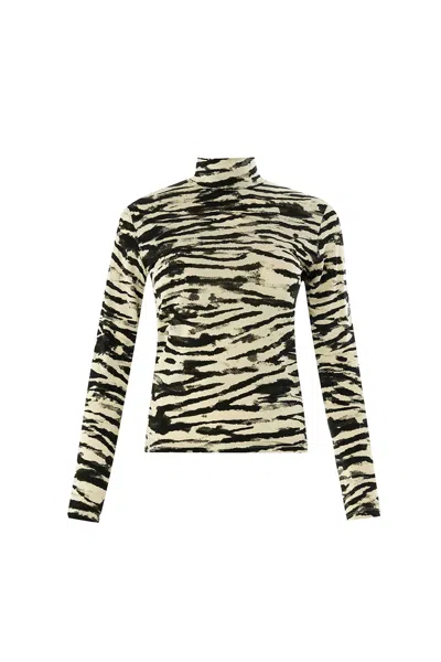 Exquise Women's Black / White Laylani Zebra Print Turtleneck Knit Top - Black