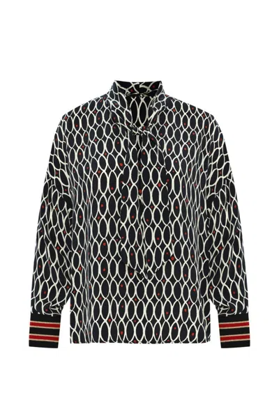 Exquise Women's Black / White Regular Scarf Neck Geometric Patterned Annette Blouse - Multi Color