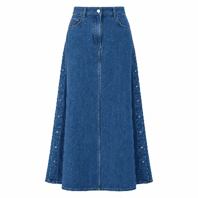 Exquise Women's Blue Blaize High Waist A Line Midi Denim Skirt - Indigo