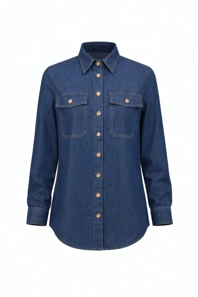 Exquise Women's Blue Duwayne Long Sleeve Snap Button Denim Shirt - Navy In Black