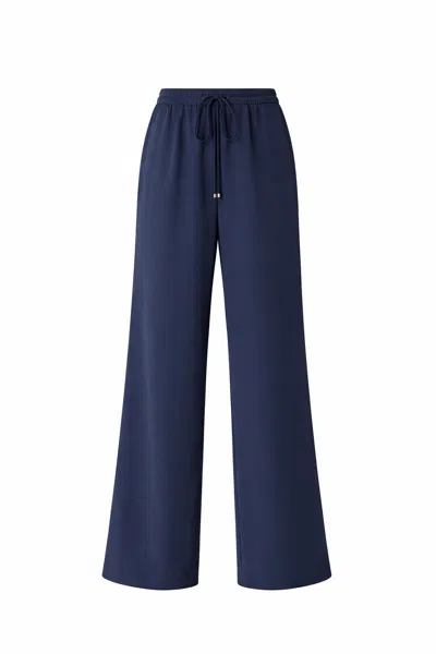 Exquise Women's Blue Regular Fit Drawstring Wide Leg Aura Trousers - Navy