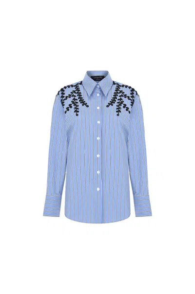 Exquise Women's Blue / White Kendall Shirt Elegant Beaded Multi Shirt - Multi Color