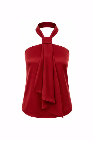 Exquise Women's Brandon Knot Detailed Satin Blouse – Red